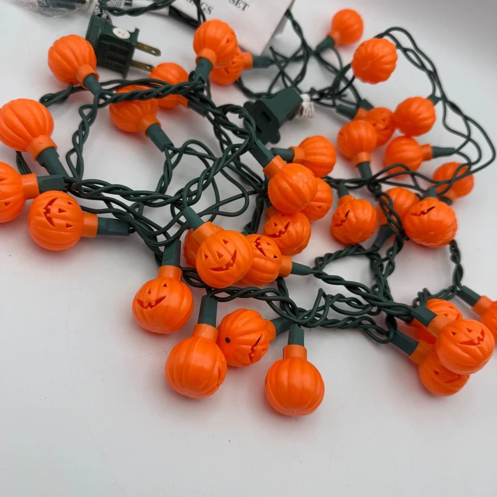Pumpkin String Lights Orange 35 Light Set Jack O Lantern Halloween